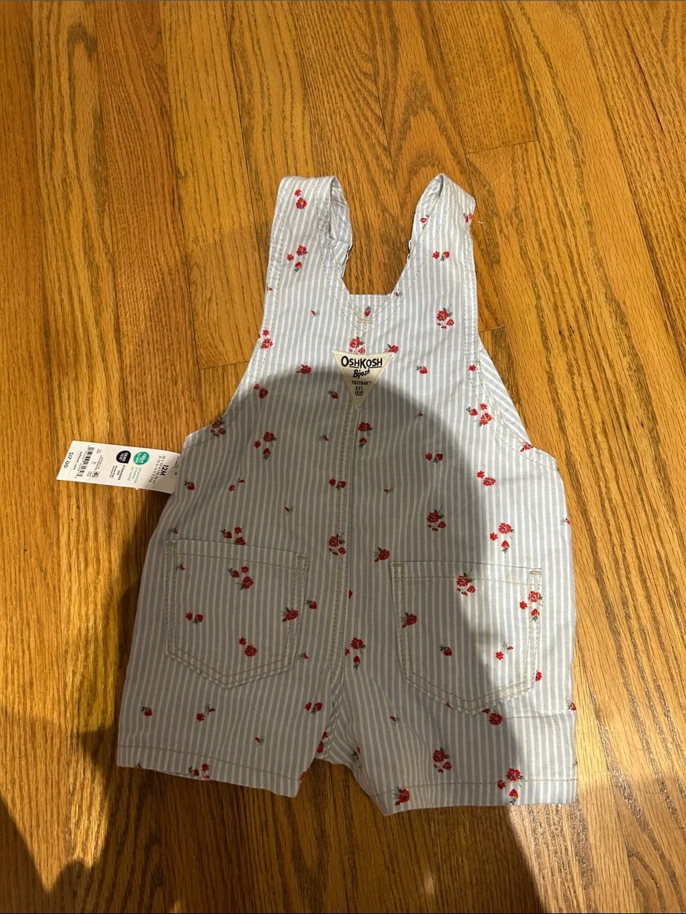 OshKosh B'gosh Blue & White Striped Floral Shortall